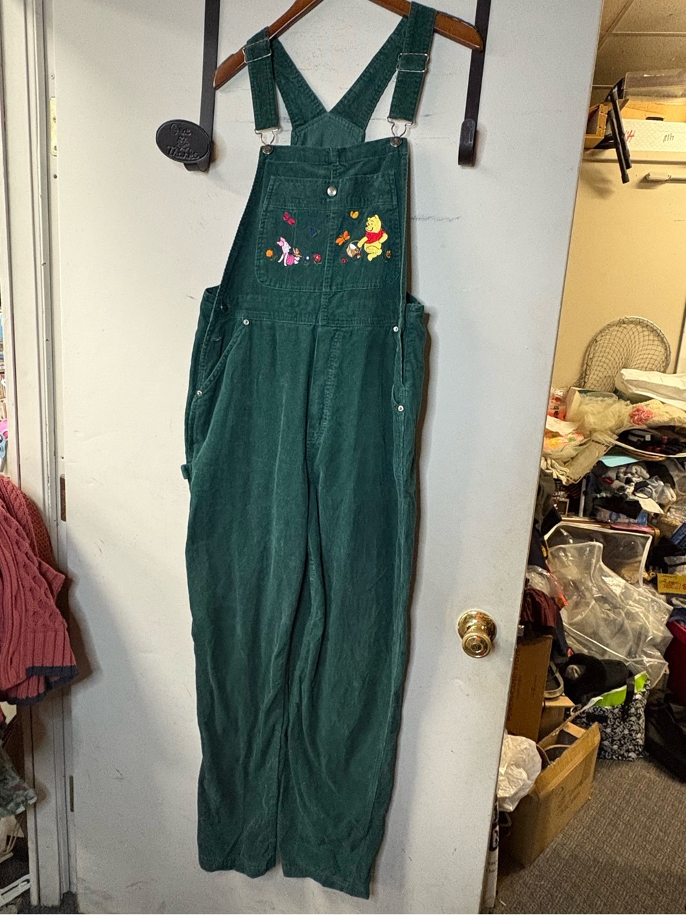 Disney Green Corduroy Women's size large Overalls w/Winnie the Pooh Embroidery